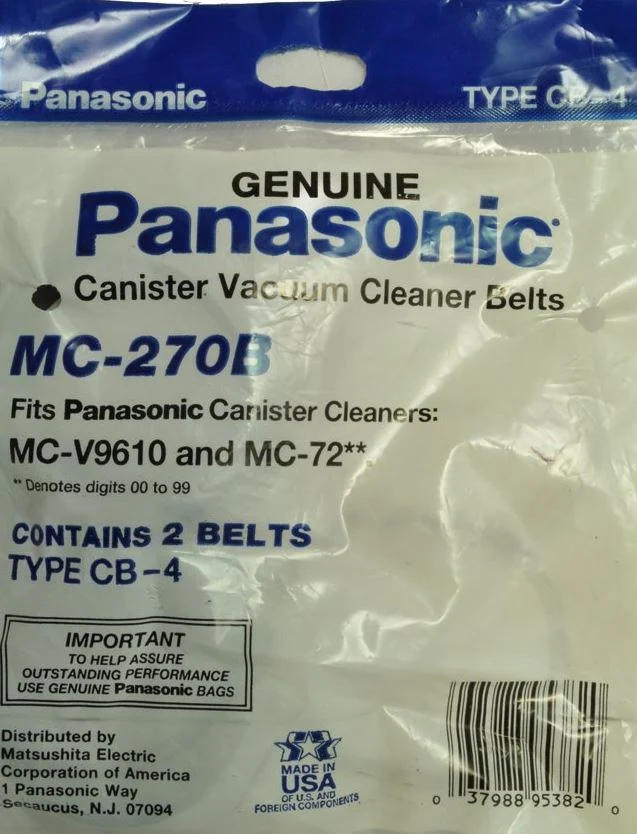 Panasonic Type CB-4 Vacuum Belt MC-270B For Canisters Vacuums - Genuine - 2 Belts