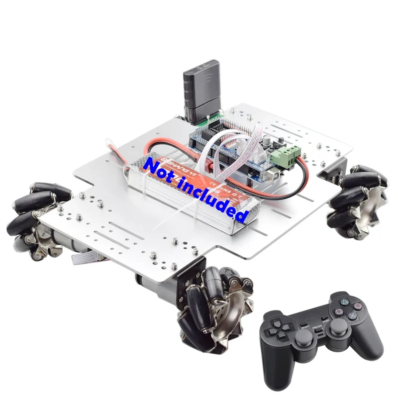 PS2 Handle RC 25KG Big Load 78mm Mecanum Wheel Robot Car Chassis Kit with 4pcs 12V Speed Encoder Motor for Arduino Shooting DIY