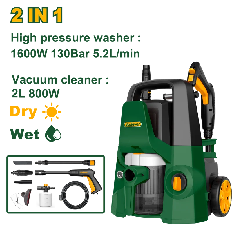 Jadever 130 Bar 1600W Car Washer with Vacuum Suction